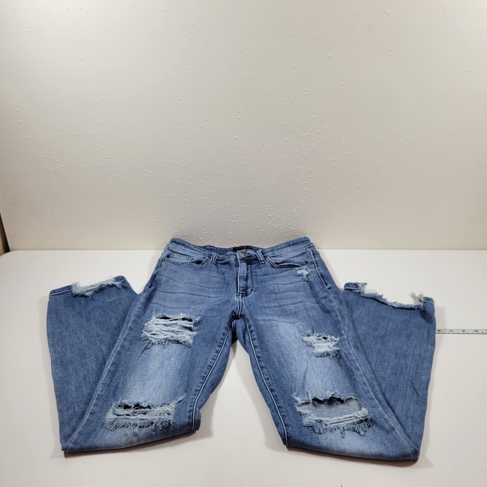 Judy Blue Straight Fit Jeans Womens 11/30‎ Blue Excellent Distressed Raw Hem